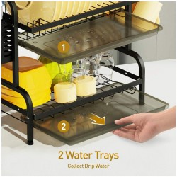 Dish Drying Rack Swedecor 2 Tier Rust-Resistant Dish Rack Small Dish Drainer with Drainboard Tray Cup Holder and Utensil Holder for Kitchen Countertop